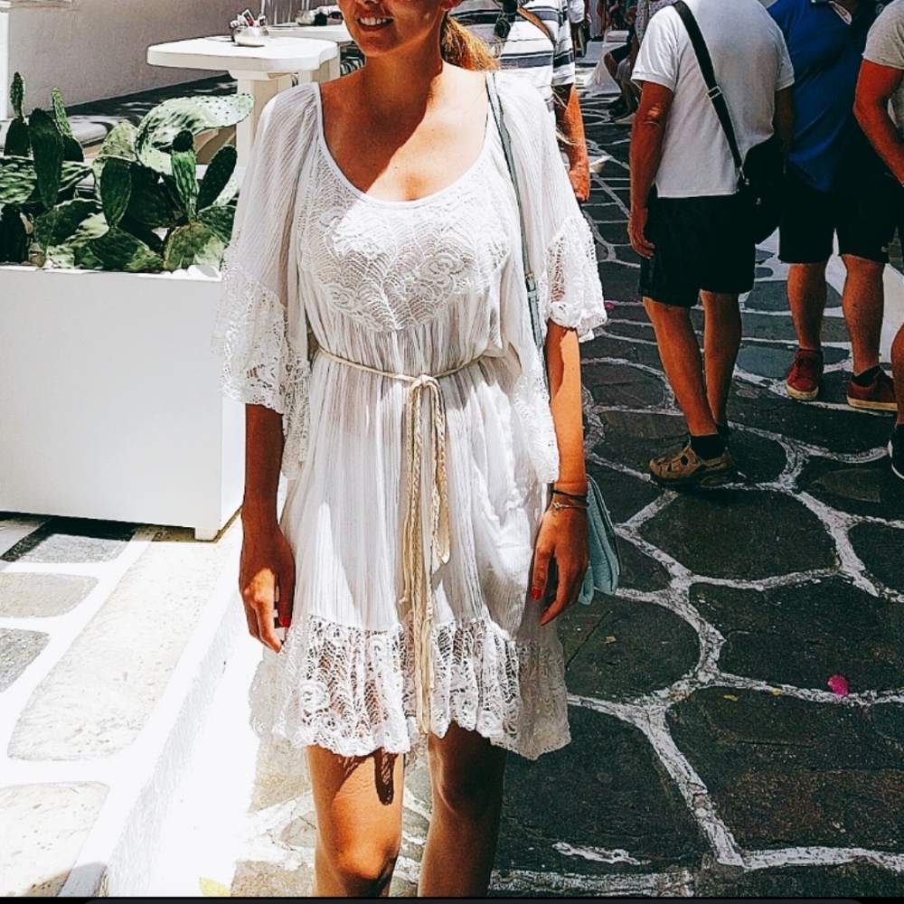 Saint Tropez West White Lace Trim Dress/Swim CoverUp